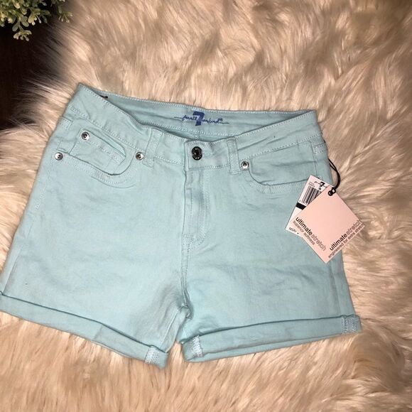 7 for all mans kind girls mint denim shorts sz 14 - Picture 1 of 7